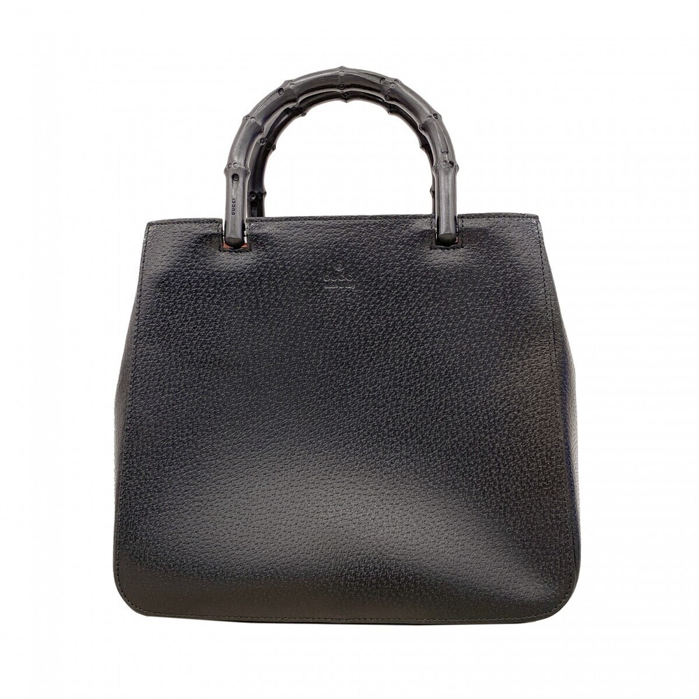 Gucci Bamboo Handbag Leather Black Silver Hardware